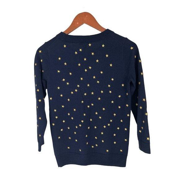 J.CREW Crewneck Tippi Merino wool sweater in embroidered stars navy blue gold XS - Picture 6 of 8
